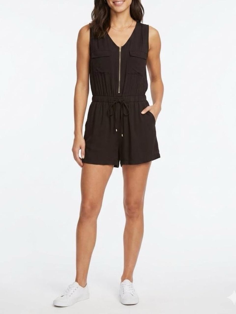 PS Love Black Sleeveless Zip-Front Utility Romper - Excellent Condition